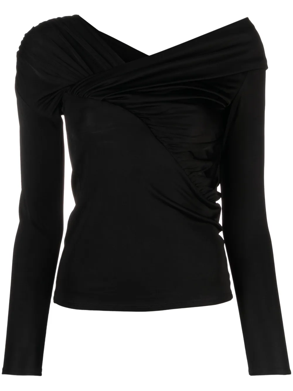 V:pm Atelier Ruched-detail Asymmetric-neck Top In Black