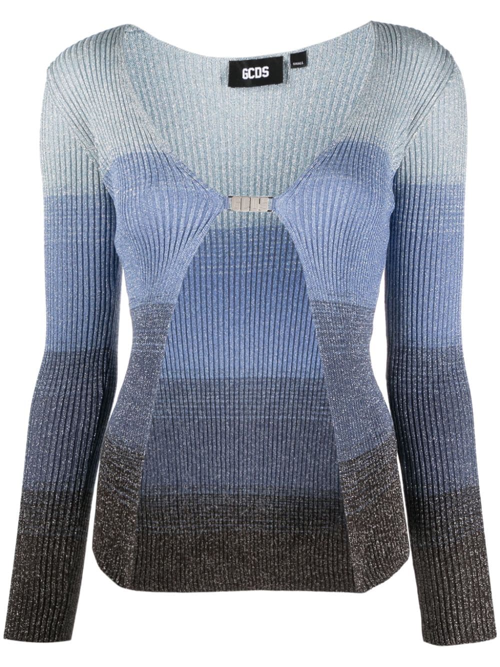 Gcds Ribbed-knit Gradient-effect Cardigan In Blue