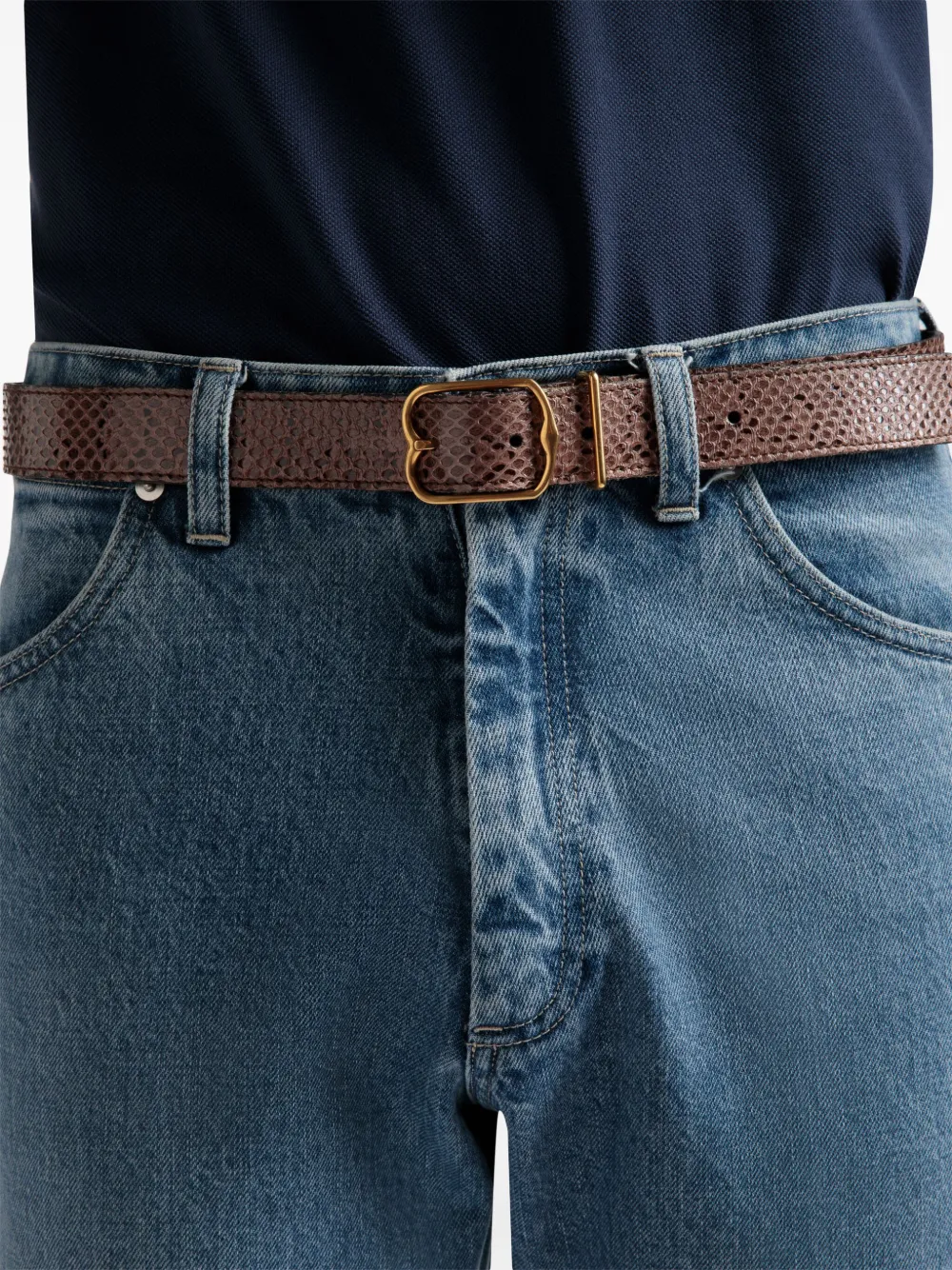 Bally Emblem Crocodile-embossed Belt In Brown