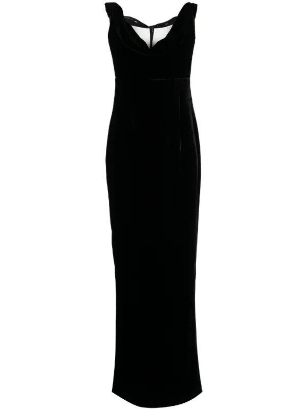 Roland Mouret cowl-neck velvet-effect Midi Dress Black FARFETCH OM