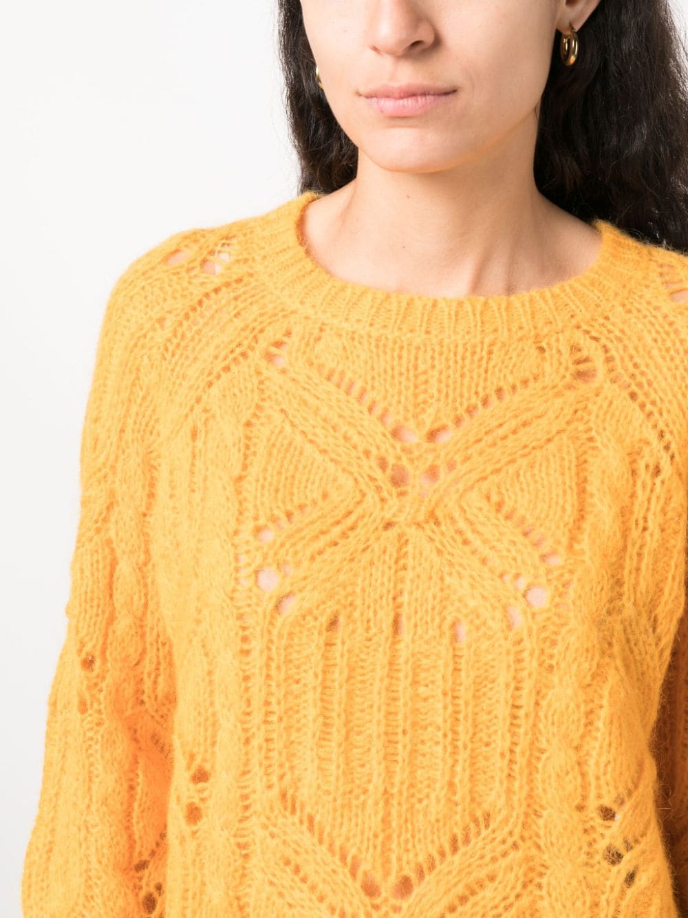 Shop Twinset Open Cable-knit Long-sleeve Jumper In Orange