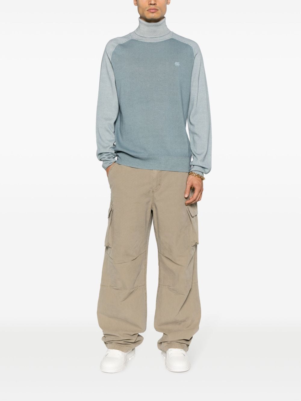 Shop Etro Pegaso-embroidered Roll-neck Jumper In Blue