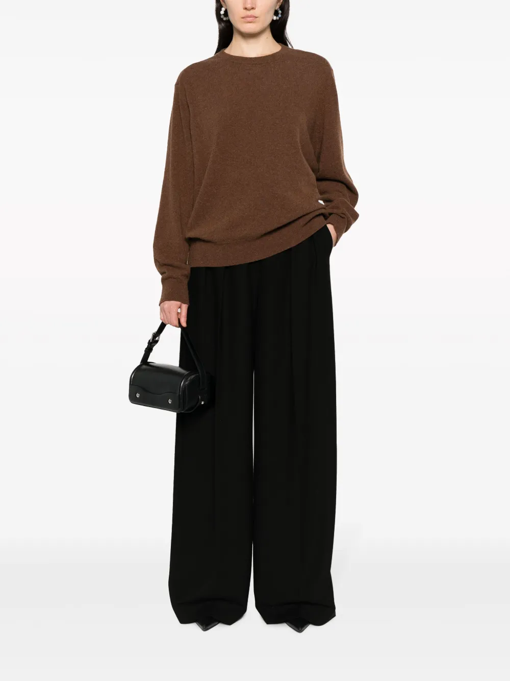 Lemaire Crew-neck Wool Blend Jumper In Brown