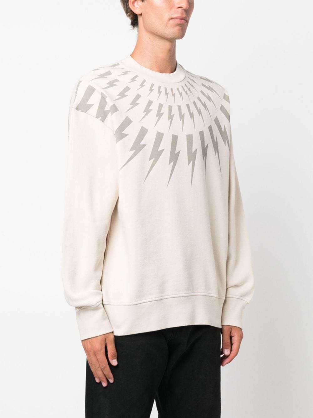 Shop Neil Barrett Thunderbolt-print Cotton Sweatshirt In Neutrals