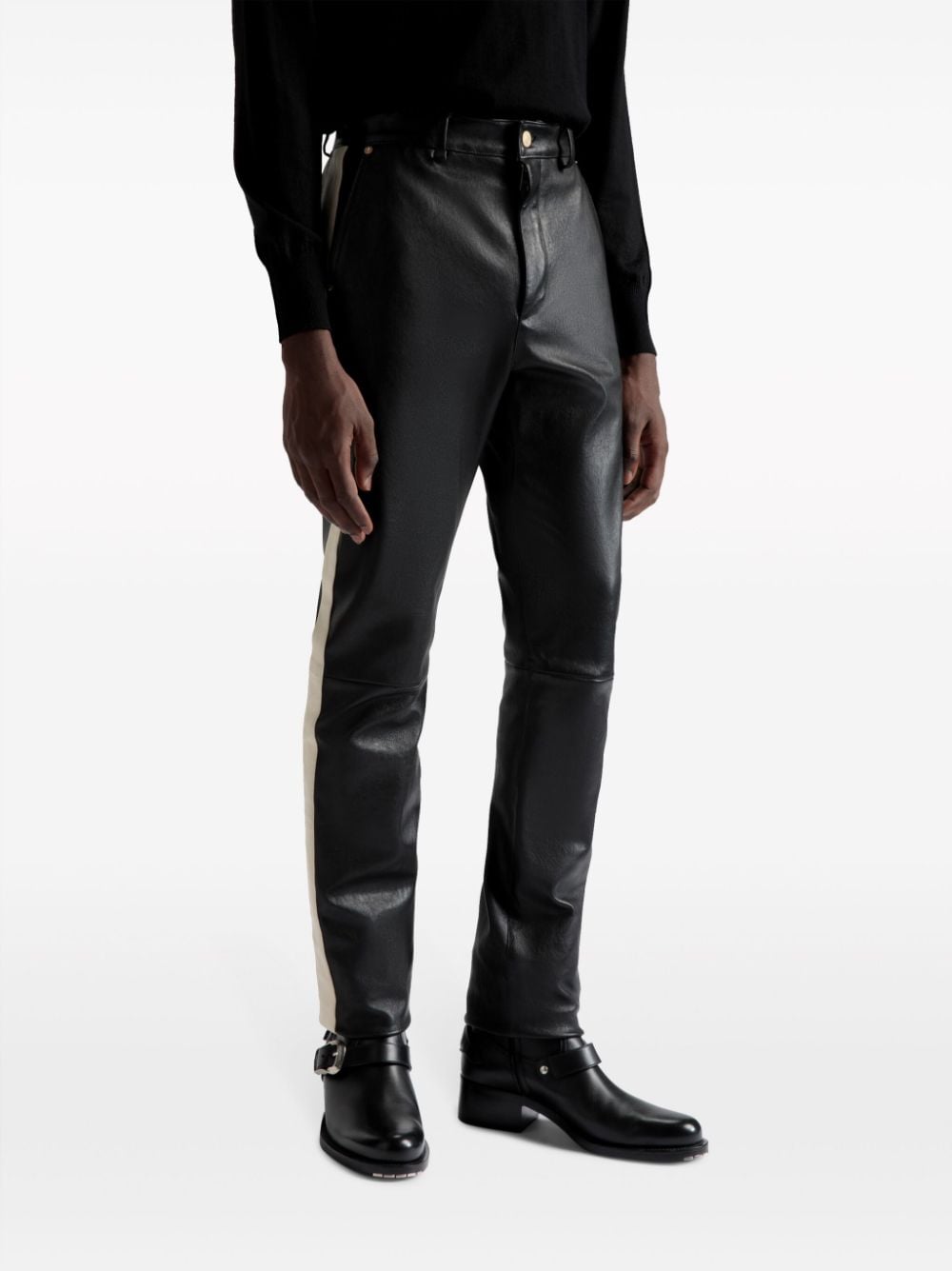 Shop Bally Stripe-detail Leather Tapered Trousers In Black