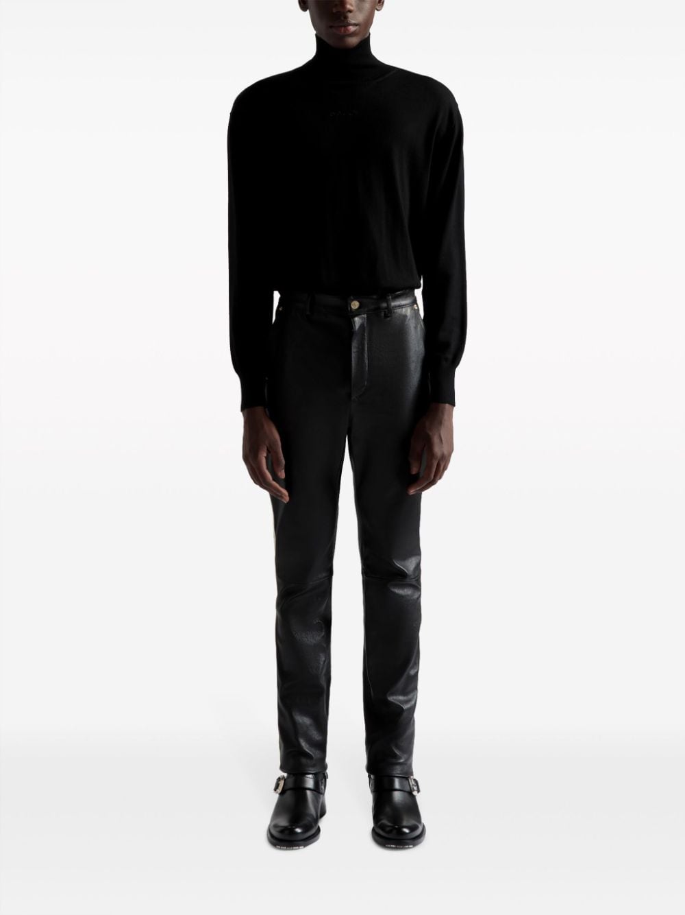 Shop Bally Stripe-detail Leather Tapered Trousers In Black