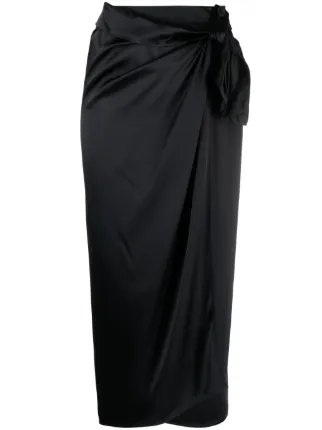 Erika Cavallini Draped Satin Wrap Skirt Black FARFETCH CA