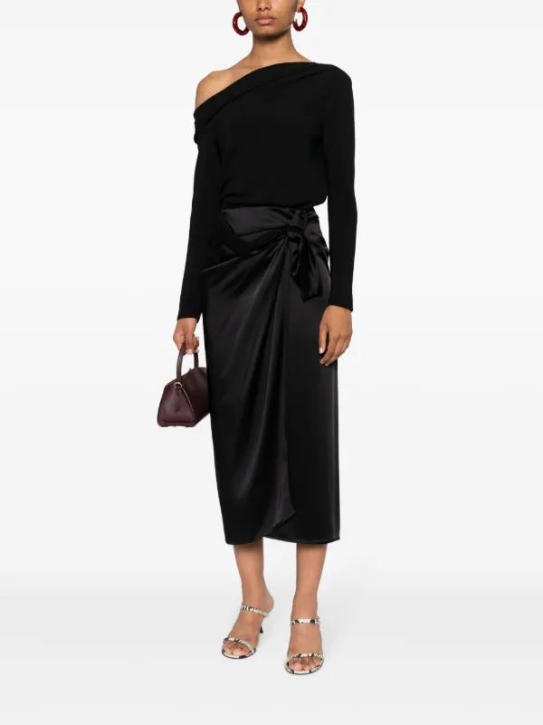 Erika Cavallini Draped Satin Wrap Skirt | Black | FARFETCH EG