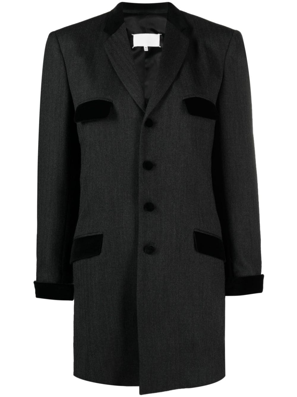 Maison Margiela Velvet-trim Wool Single-breasted Coat In Grey