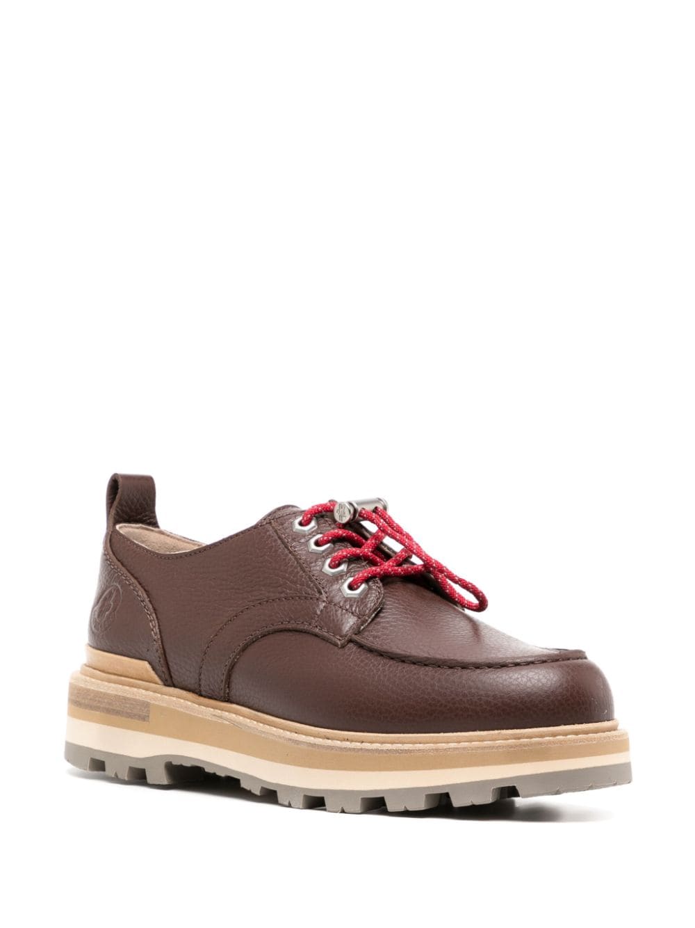 Shop Moncler Peka City Leather Derby Shoes In Brown