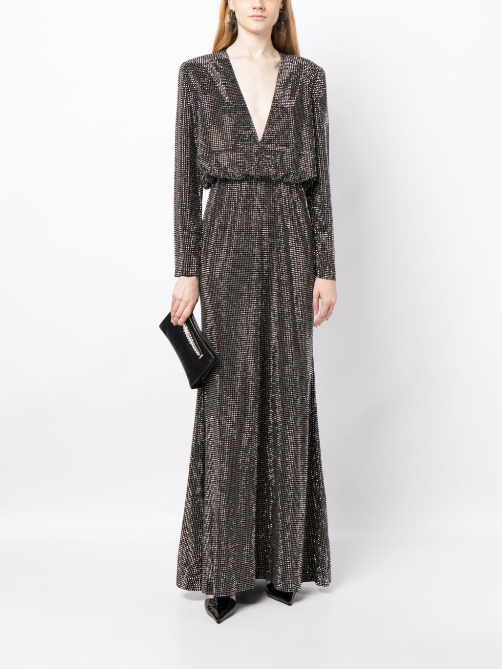 Shop Roland Mouret Crystal-embellished V-neck Maxi Dress In Black