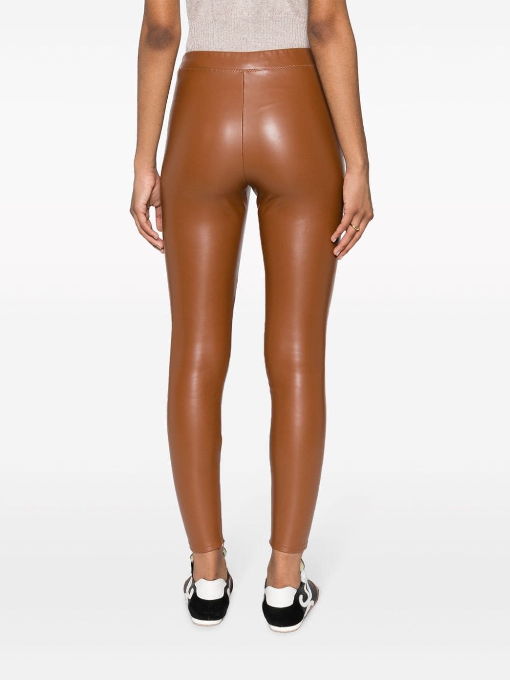 Shop Michael Michael Kors Ankle-zip Faux-leather Leggings In Brown