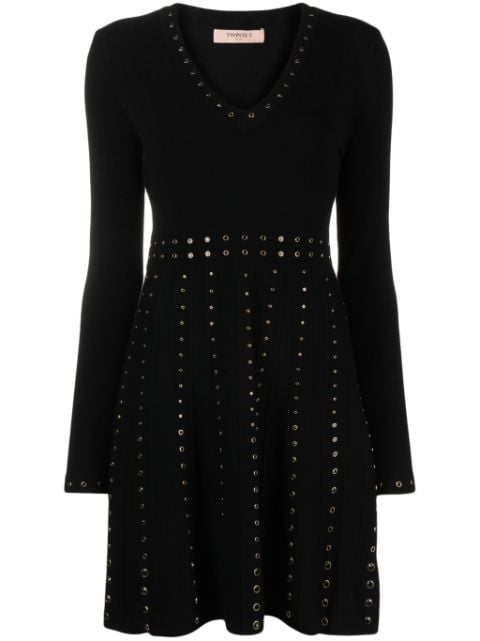 stud-detail V-neck minidress