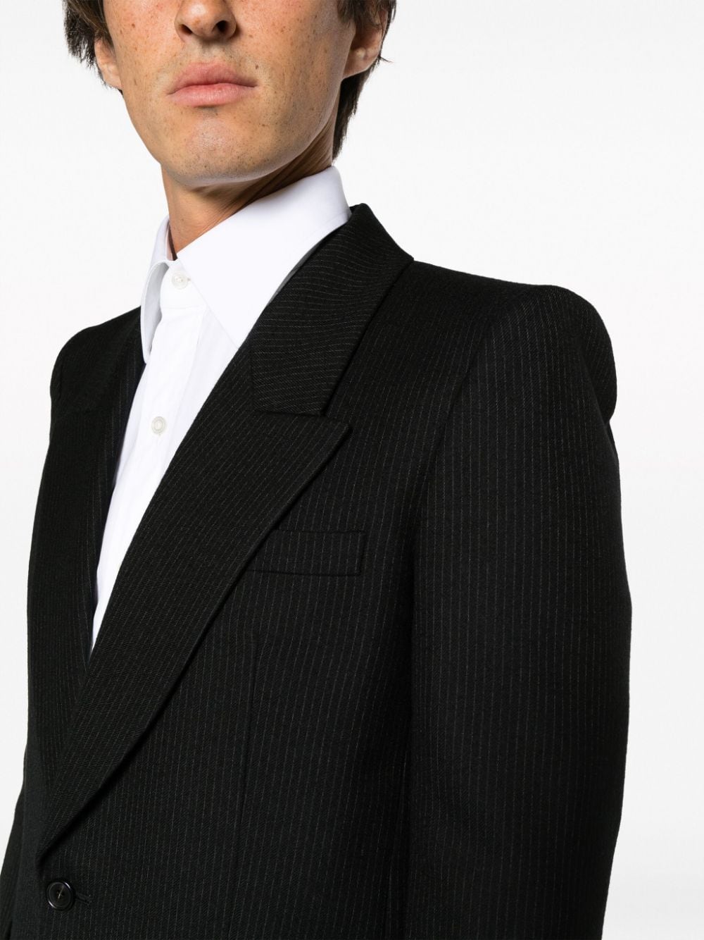 Shop Saint Laurent Pinstripe-pattern Wool Blazer In Schwarz