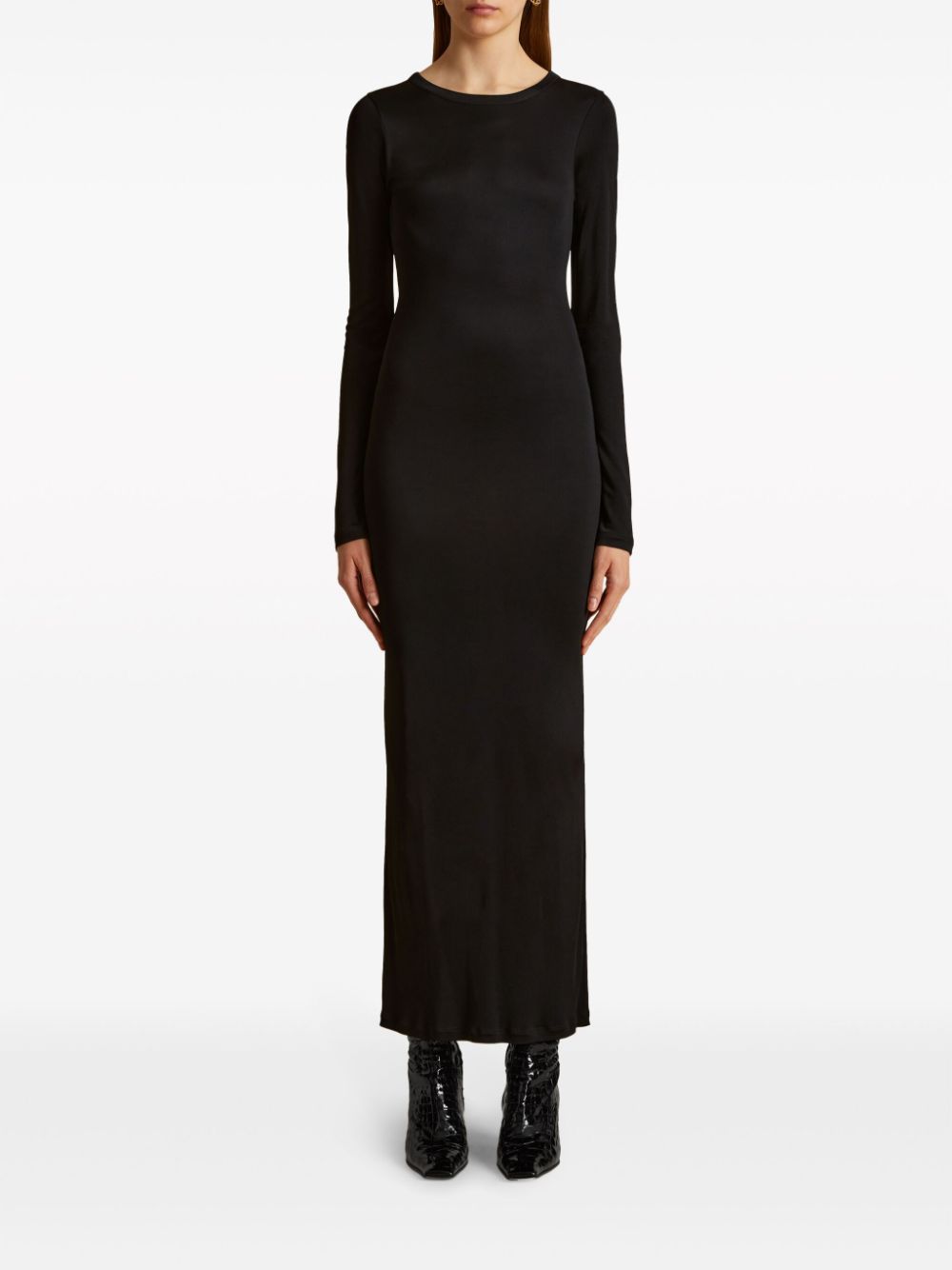 Shop Khaite The Bayra Midi Dress In Black