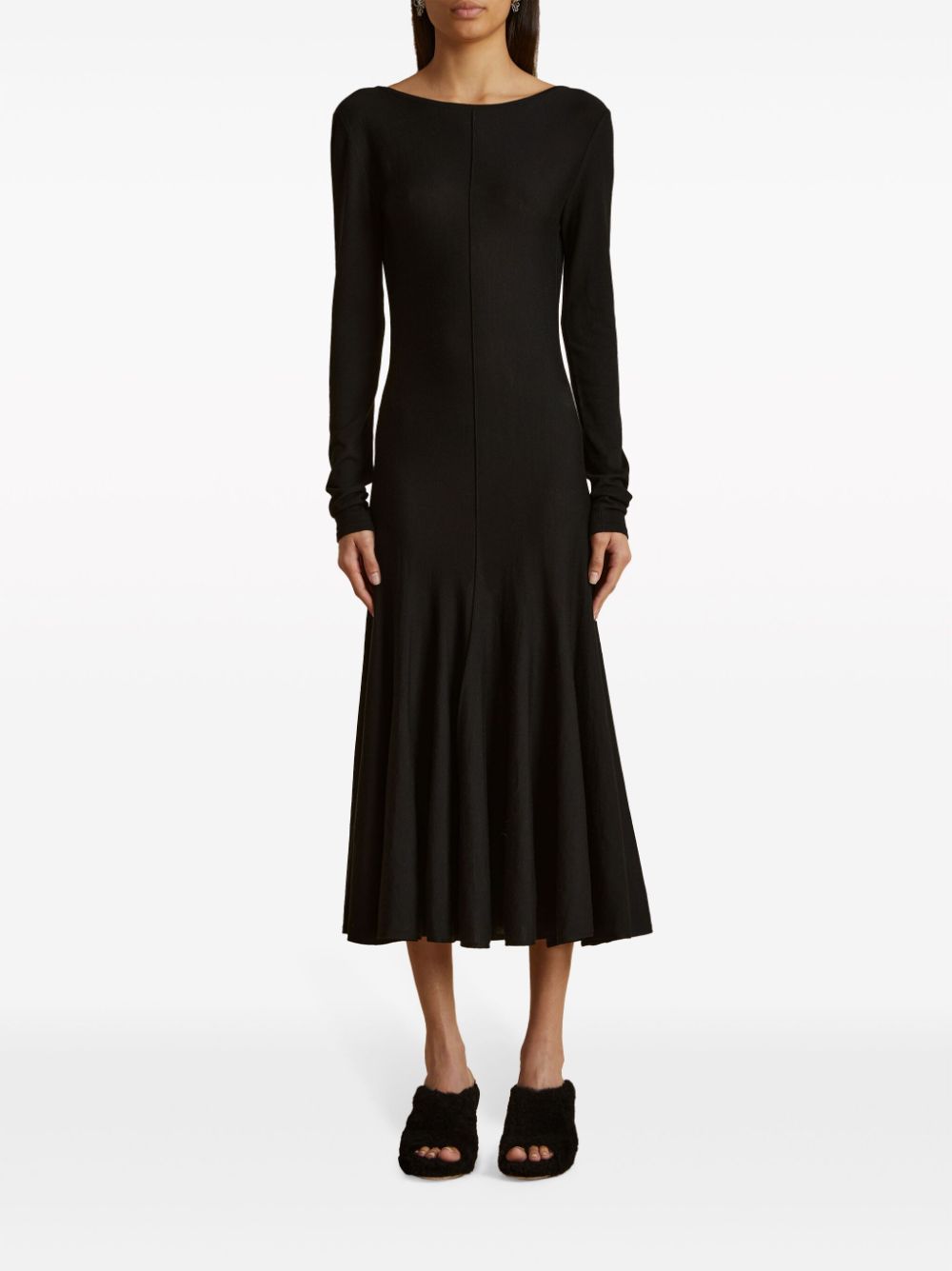 Shop Khaite Scoop-back Virgin-wool Midi Dress In Black