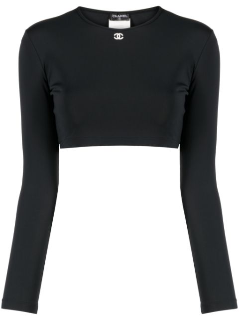 HOT SALE CHANEL 1995 CC embroidered long-sleeve top Women