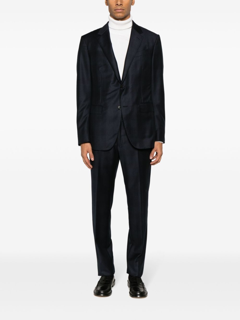 Shop Zegna Single-breasted Checked Wool Suit In Blue