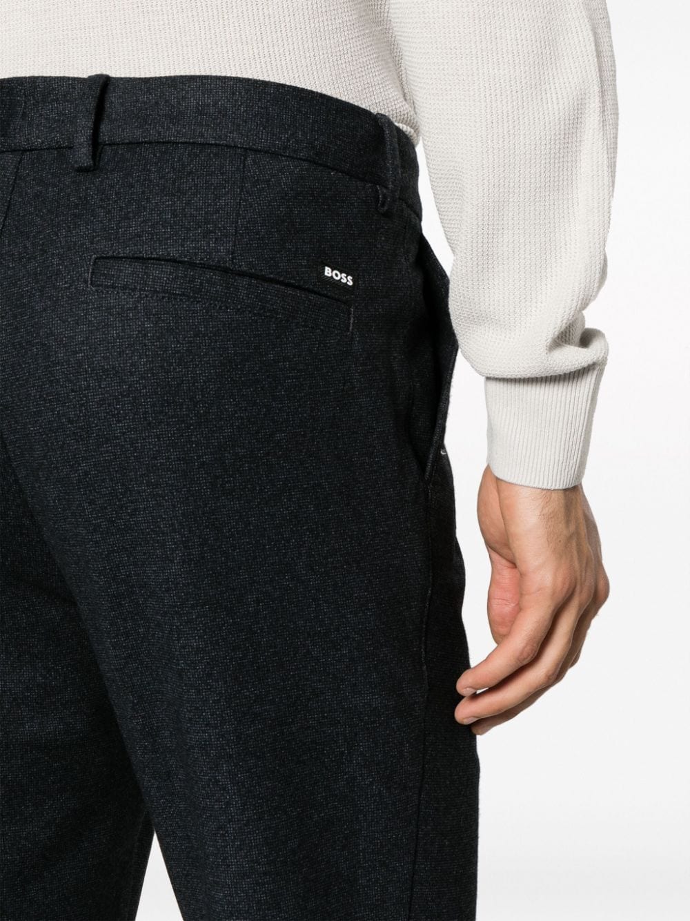 Shop Hugo Boss Logo-patch Tapered Trousers In Schwarz