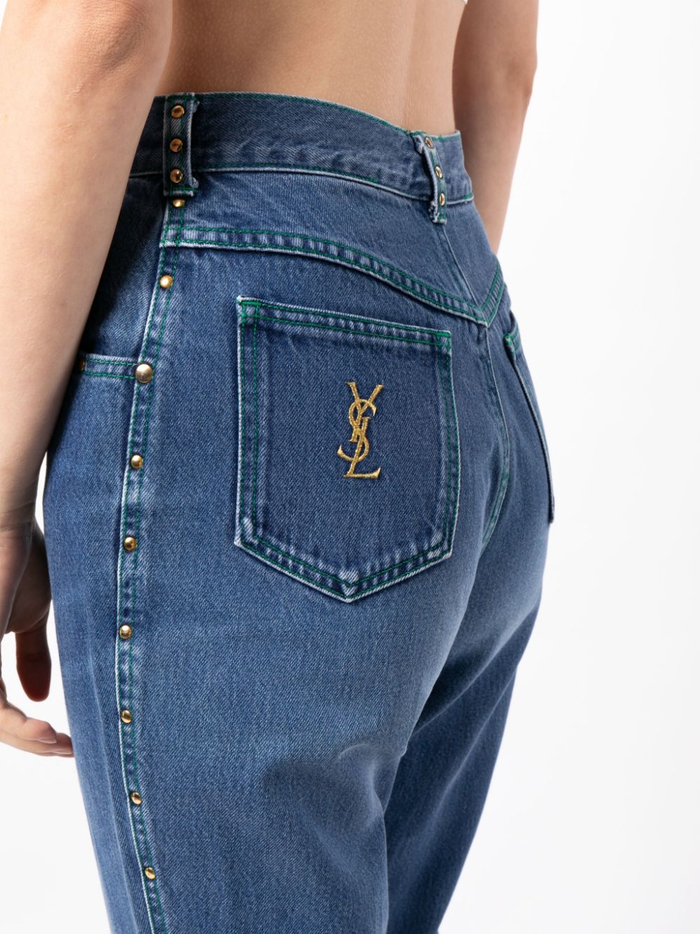 Pre-owned Saint Laurent 1990-2000s High-waisted Tapered-leg Jeans In Blue