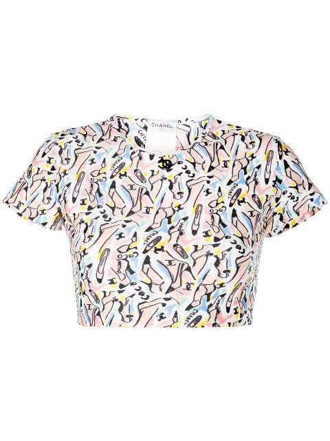 HOT SALE CHANEL 1995 shoe-print cropped T-shirt Women