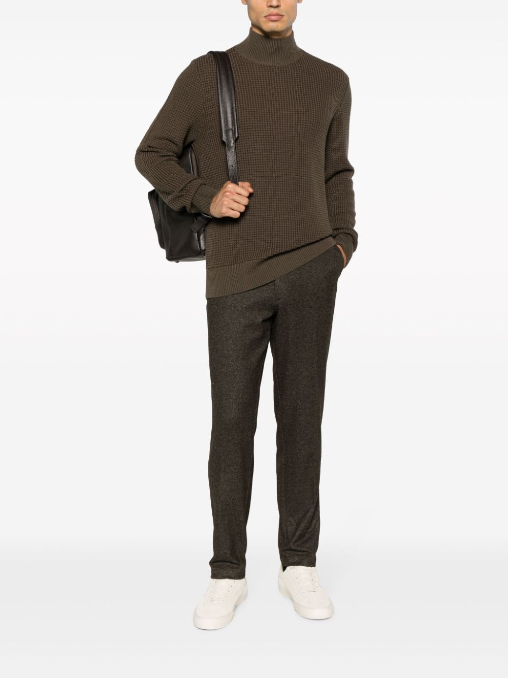 BOSS waffle-knit high-neck jumper - Bruin