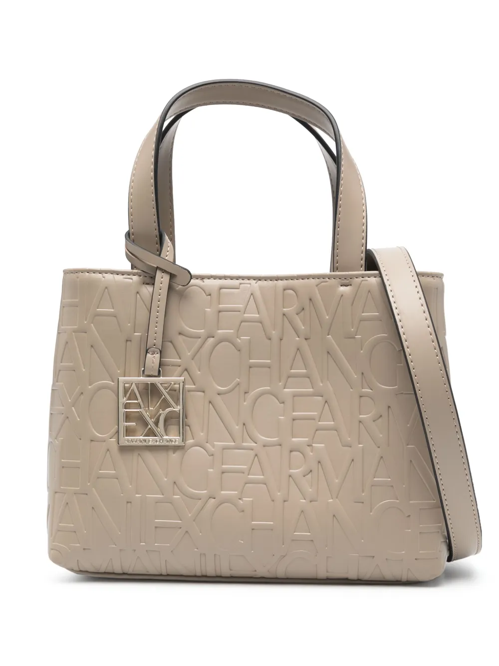 Armani Exchange Embossed-logo Faux-leather Tote Bag In Neutrals