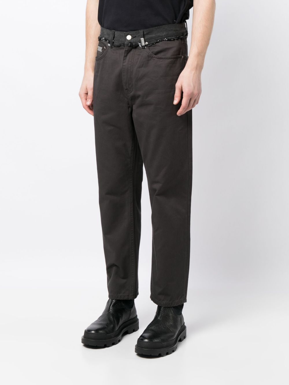 Shop Izzue Frayed Low-rise Straight-leg Trousers In Grey