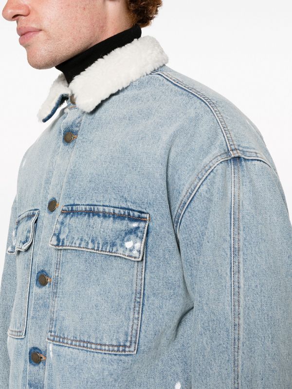 Distressed shearling clearance denim jacket