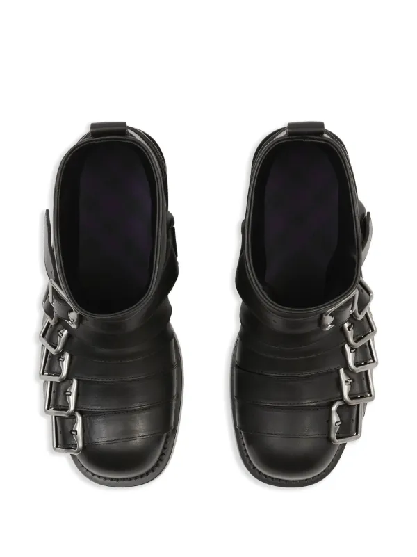 Burberry　バーバリー  AJB40226 Burberry Buckled Leather Biker Boots | Black | FARFETCH