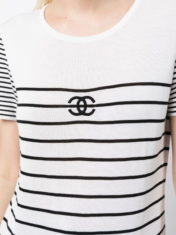 CHANEL Pre-Owned 1990-2000s CC Striped T-shirt - Farfetch