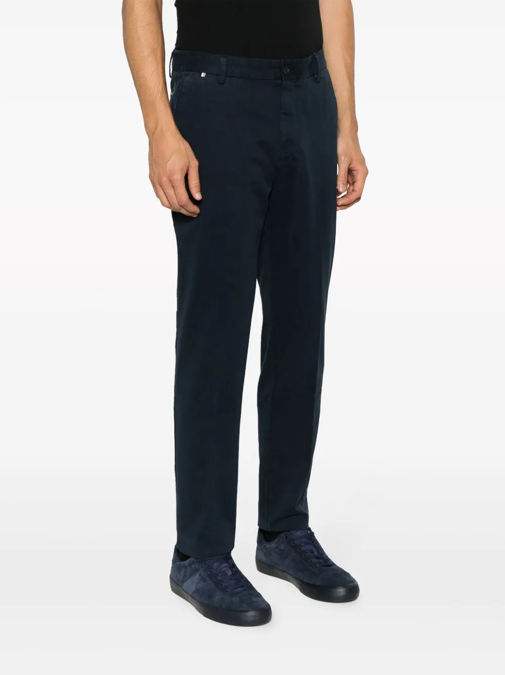 Shop Hugo Boss Tapered Cotton Trousers In Blue