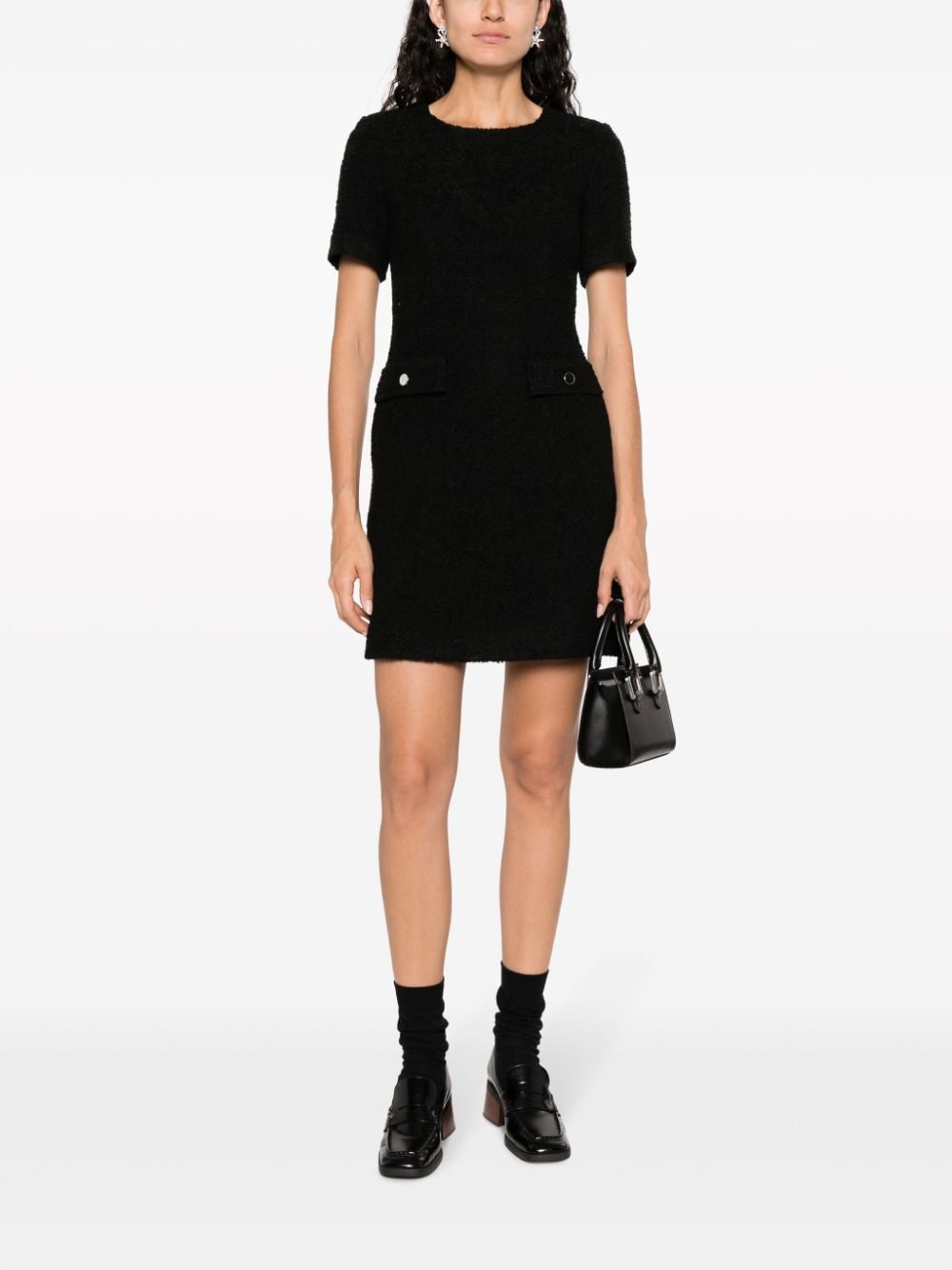 BOSS flap-pocket short-sleeve tweed minidress - Zwart