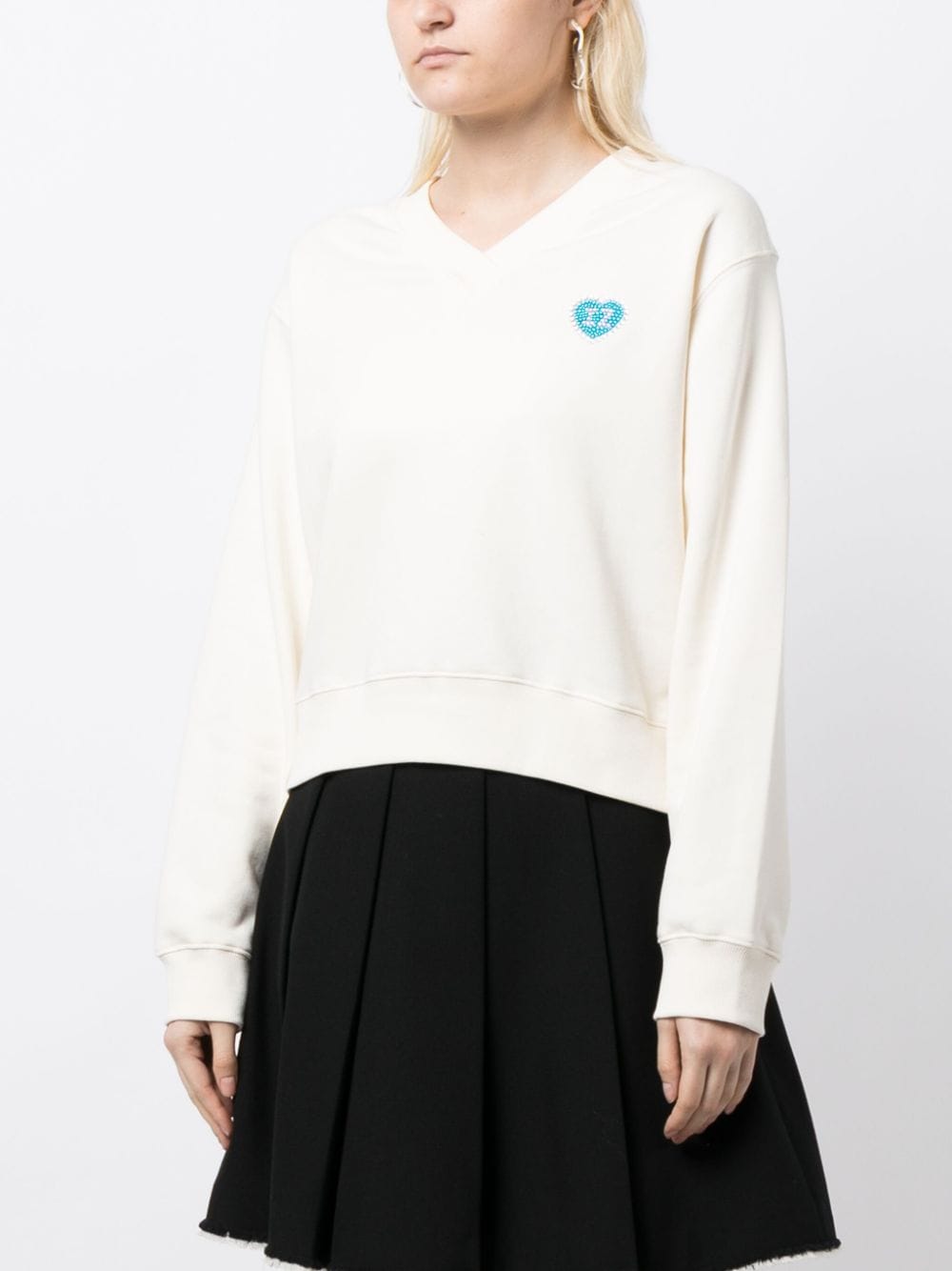 Shop Izzue V-neck Drop-shoulder Sweatshirt In White