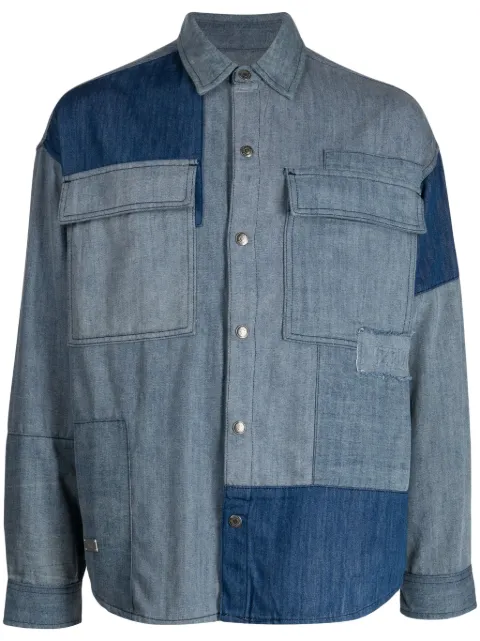 izzue slogan-print panelled chambray