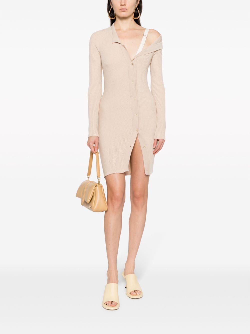 Jacquemus asymmetric ribbed-knit minidress - Beige