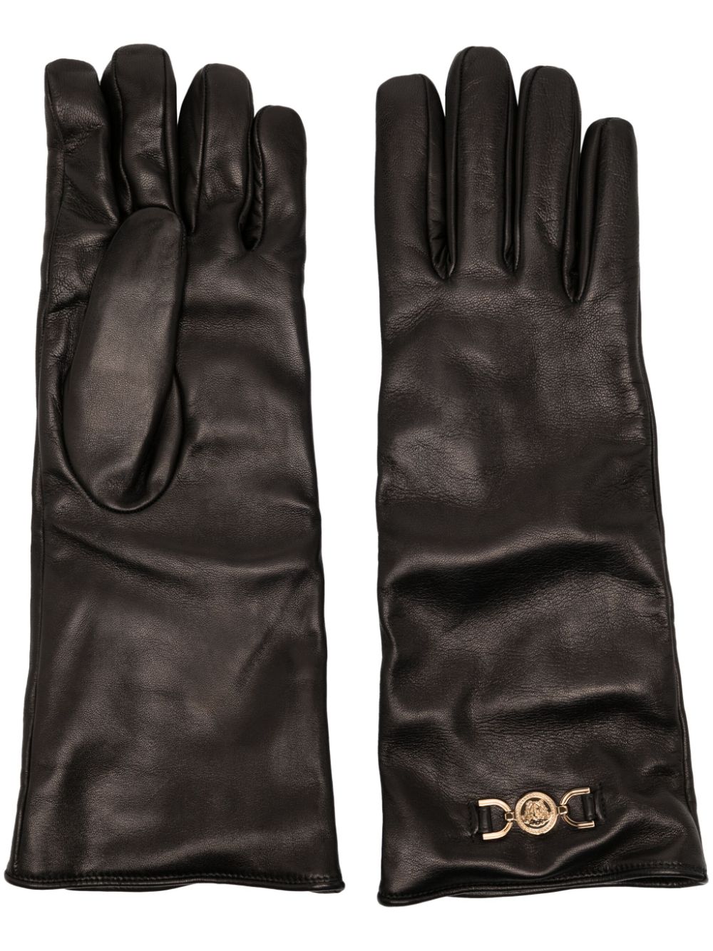 Versace Medusa '95 Leather Gloves In Metallic