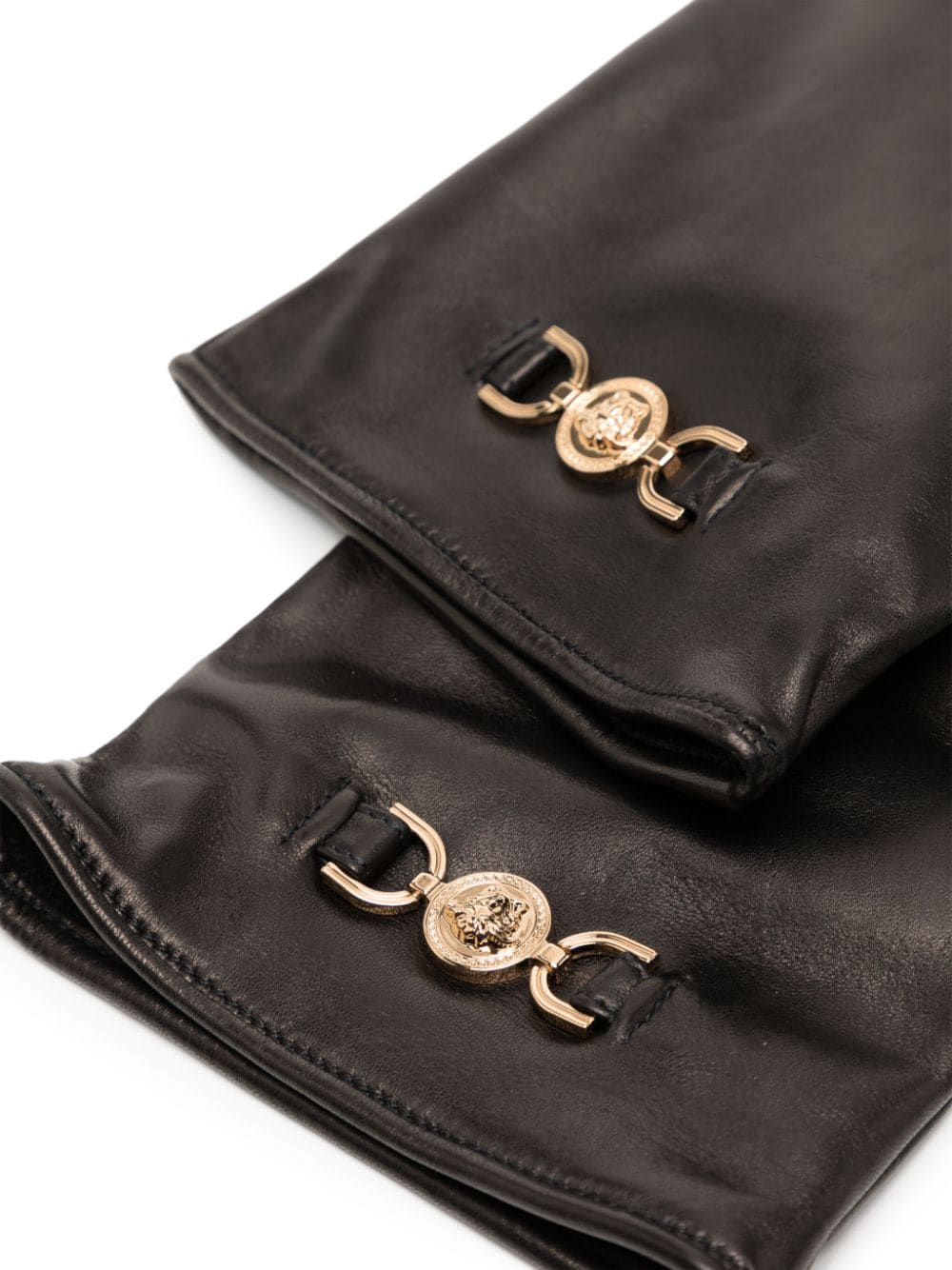 Shop Versace Medusa '95 Leather Gloves In Metallic