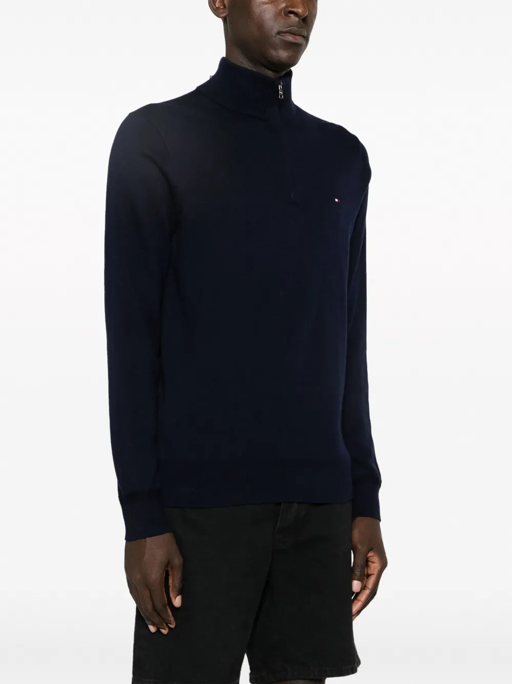 Tommy Hilfiger Logo-embroidered Half-zip Jumper In Blue