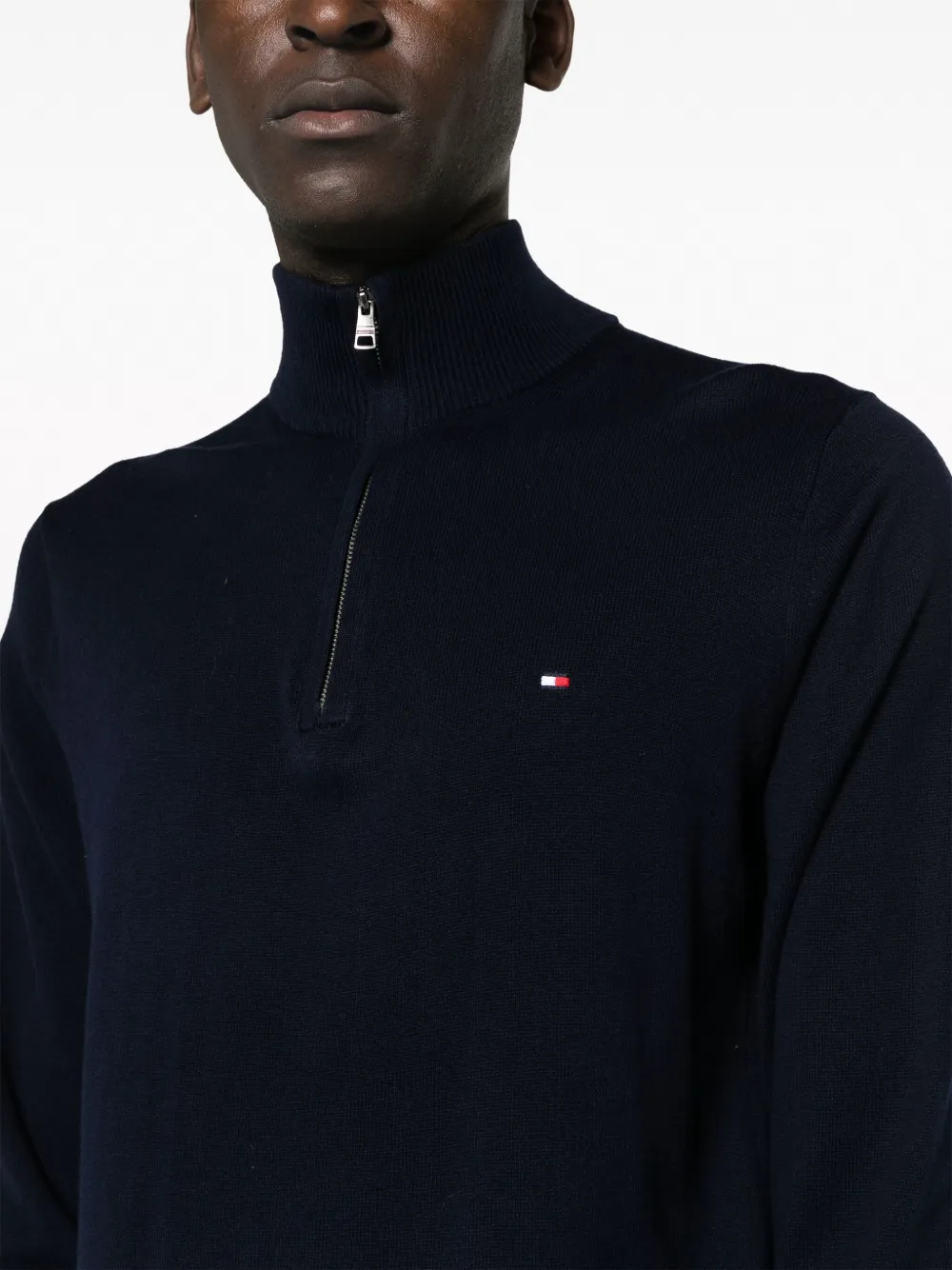 Tommy Hilfiger Logo-embroidered Half-zip Jumper In Blue