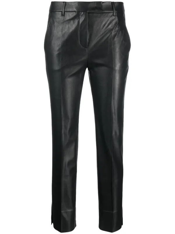 Incotex Slim-cut Faux-leather Trousers in Black