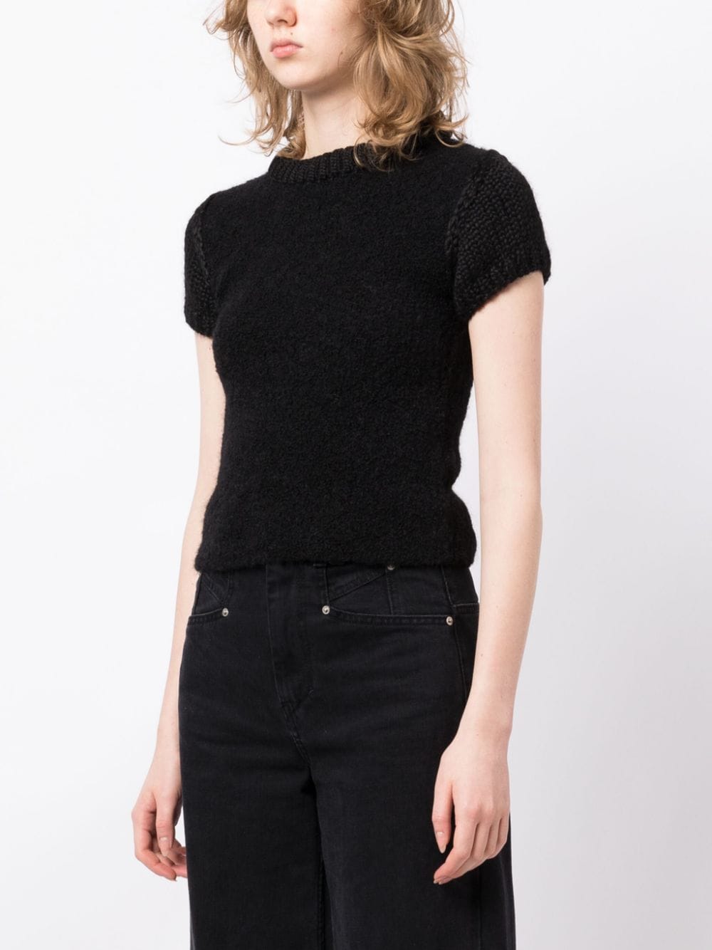 Shop Low Classic Short-sleeve Bouclé Jumper In Black