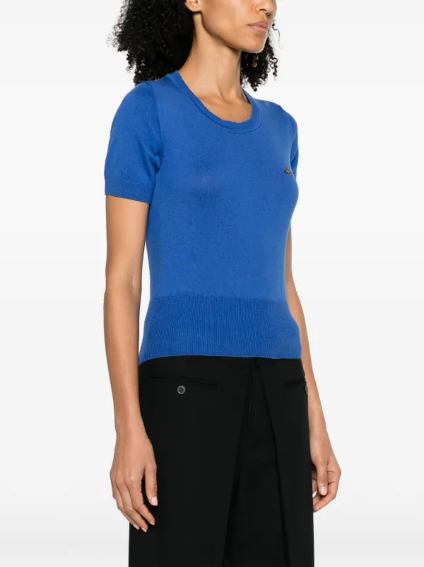Vivienne Westwood Orb-embroidered fine-knit Top | Blue | FARFETCH