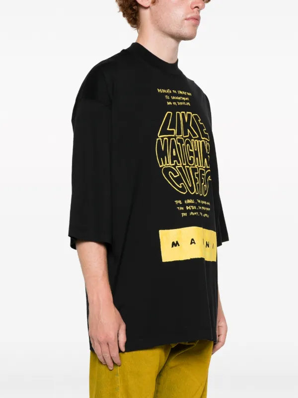 【MARNI】背中が開き 名言がプリント コットンTシャツ Marni slogan-print Cotton T-shirt | Black | FARFETCH AZ