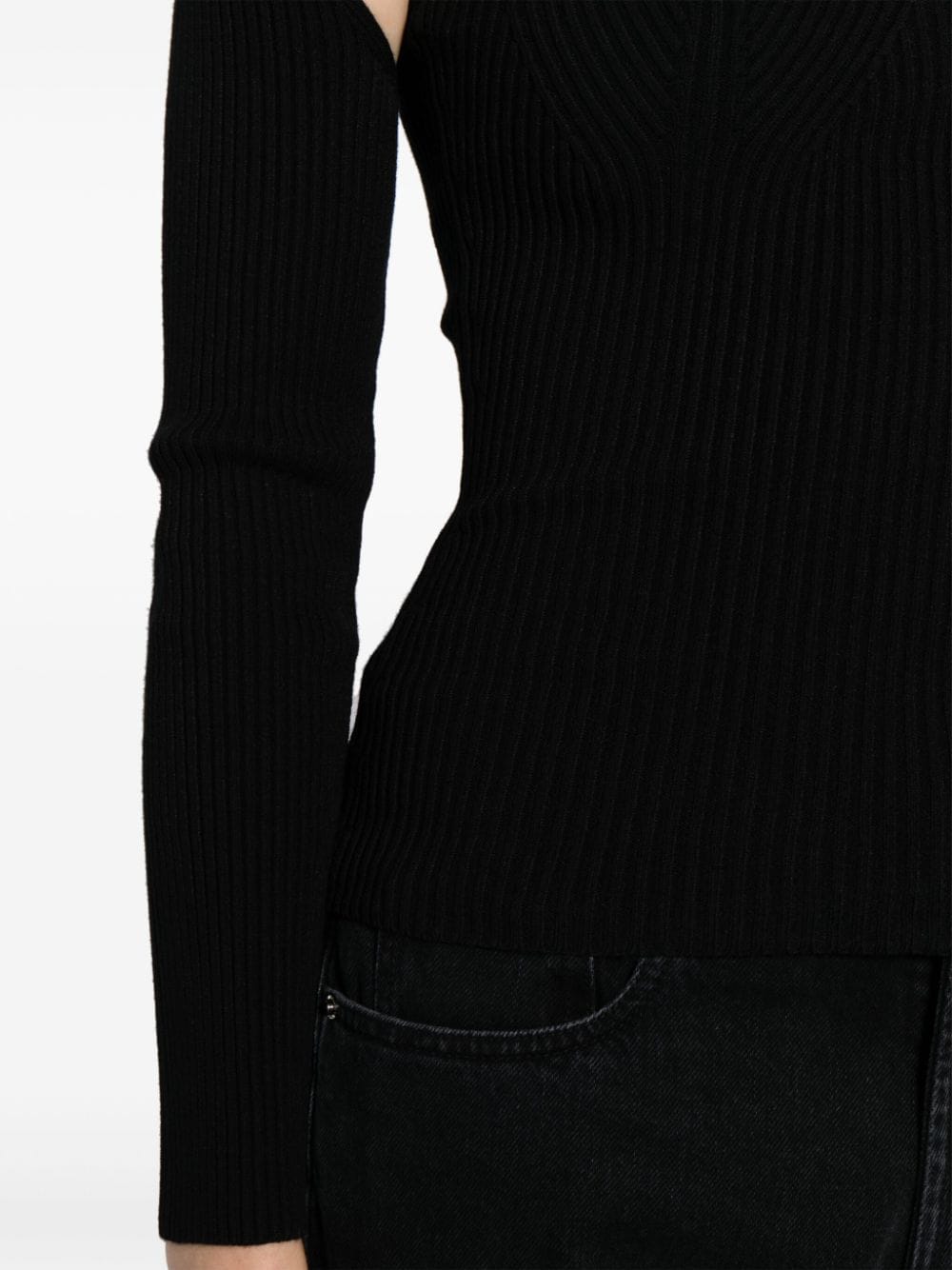 Shop Rokh Detachable-sleeve Ribbed-knit Top In Black