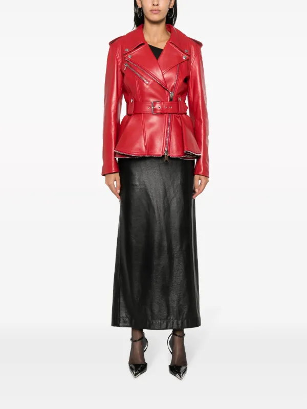 Alexander mcqueen leather peplum on sale jacket