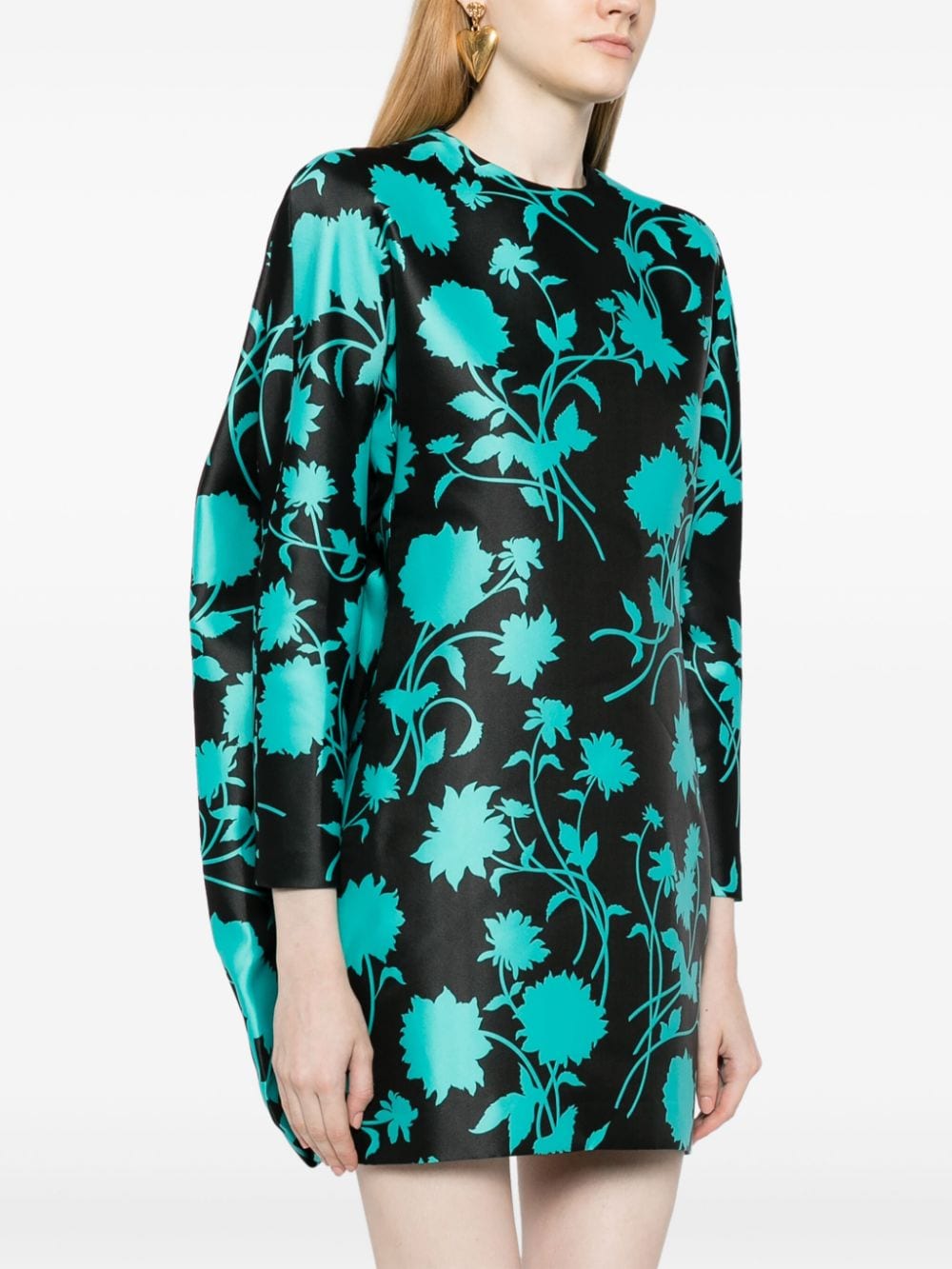 Shop Versace Floral Silhouette-print Minidress In Green