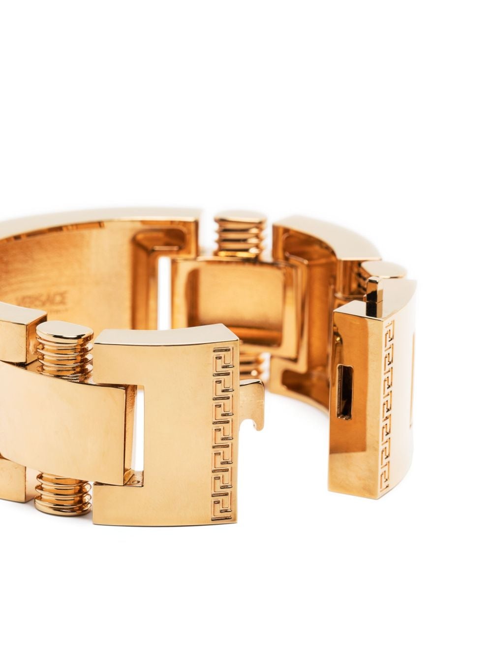 Shop Versace Logo-engraved Metal Bracelet In Gold
