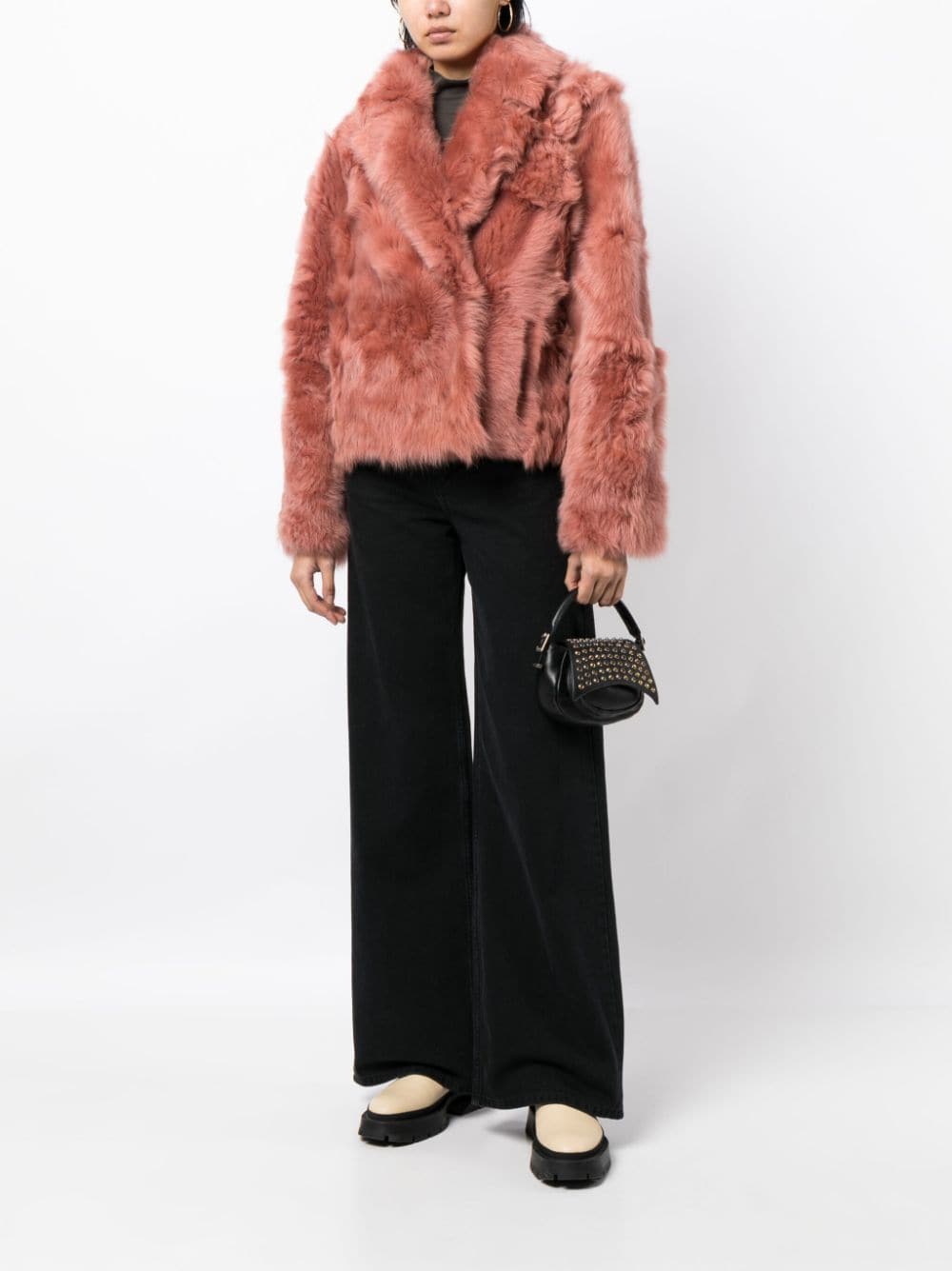 Shop Yves Salomon Cropped Shearling Leather Jacket In Pink