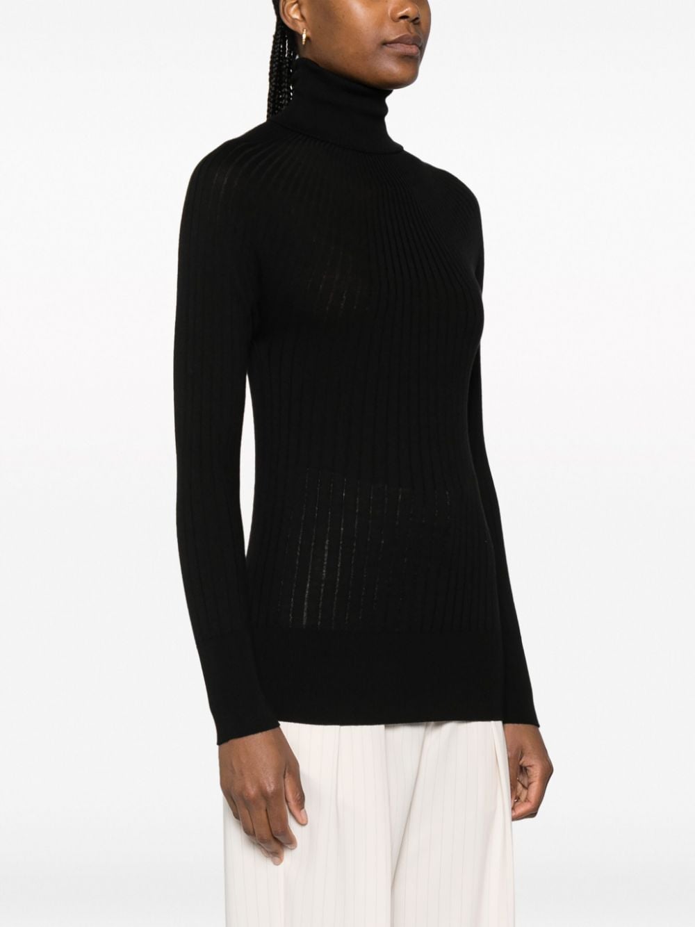 Shop Malo Roll-neck Ribbed-knit Jumper In Black